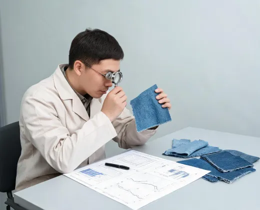 Textile technologist reading construction data