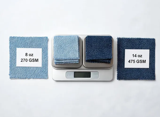 Denim weight comparison with two article cards